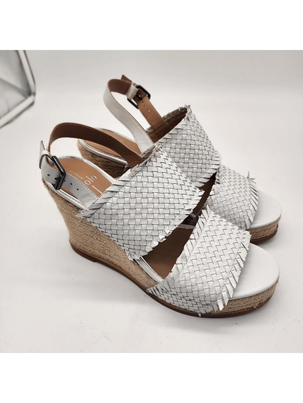 Paolo White Woven Leather Espadrille Wedge Sandals Women's Size 10 Buckle